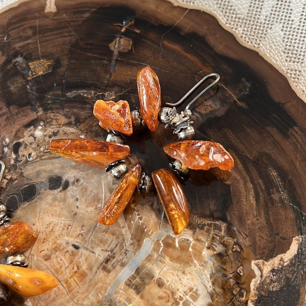 Silver And Amber Large Bold Statement Earrings - image 5